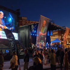 Music festival with mobile stage, LED wall, ground support structure