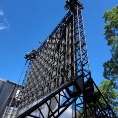 Back of LED Video wall and structure at a music festival