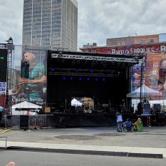 Music festival with mobile stage, LED wall, ground support structure