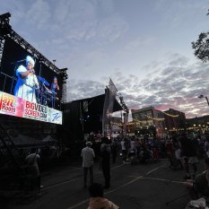 Music festival with mobile stage, LED wall, ground support structure
