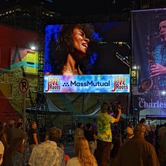 Outdoor LED wall on ground support structure at music festival