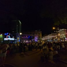 Music festival with mobile stage, LED wall, ground support structure