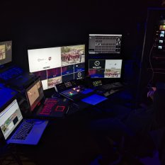 Backstage video control area at arena event