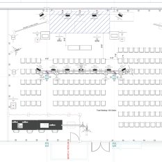 2D CAD drawubg of corporate event in small auditorium