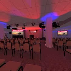 3D Rendering of corporate event in small auditorium