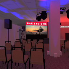3D Rendering of corporate event in small auditorium