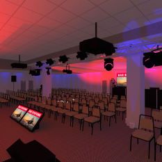 3D Rendering of corporate event in small auditorium