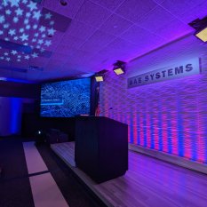 Hybrid event in auditorium, lighting, sound, LED wall