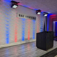 Hybrid event in auditorium, lighting, sound, LED wall